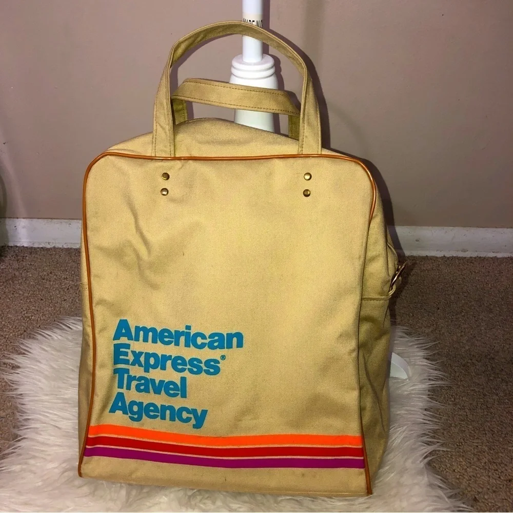 Vintage AMERICAN EXPRESS TRAVEL AGENCY Rare Beige Canvas Collectible Bag